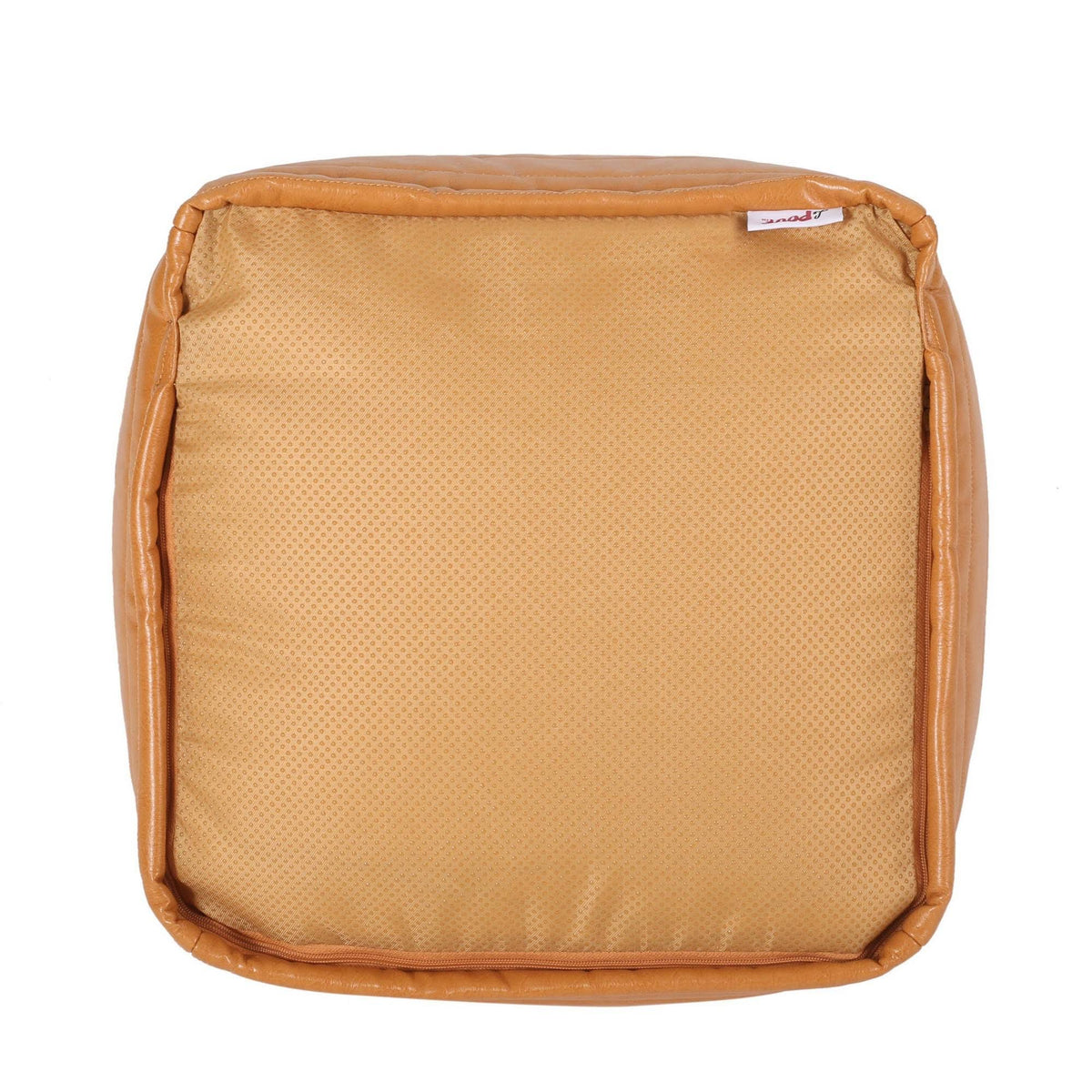 Caramel Faux Leather Cube Pouf Y80981