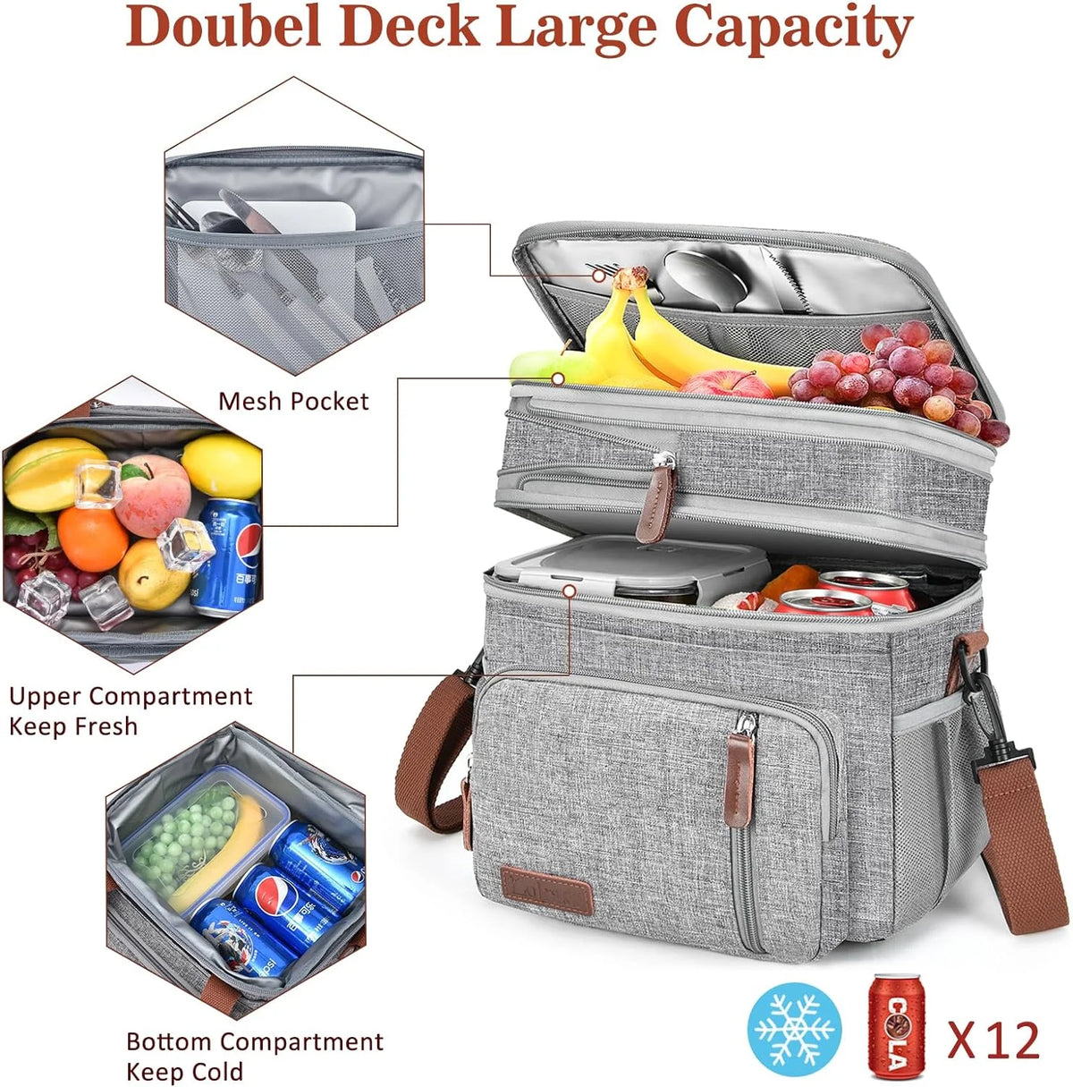 Gray Leakproof Insulated Lunch Cooler Bag R478