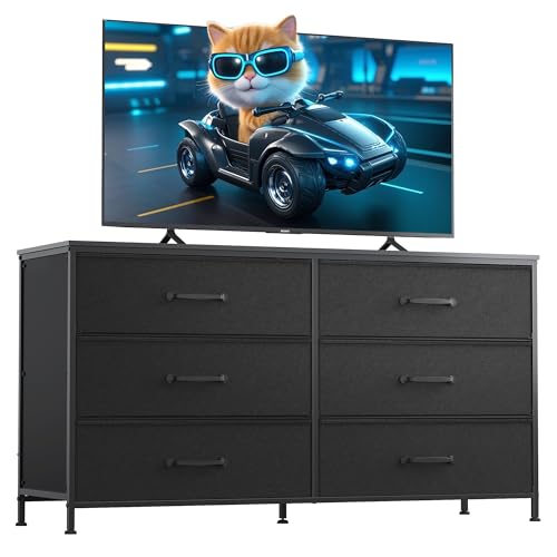 Black 6 Drawer Fabric Dresser D65134
