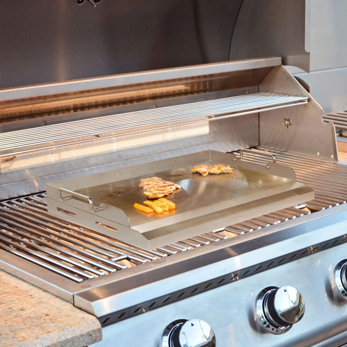 17" x 13.5" Stainless Steel Flat Top Griddle with 2 Handles, Pack of 2 N4222