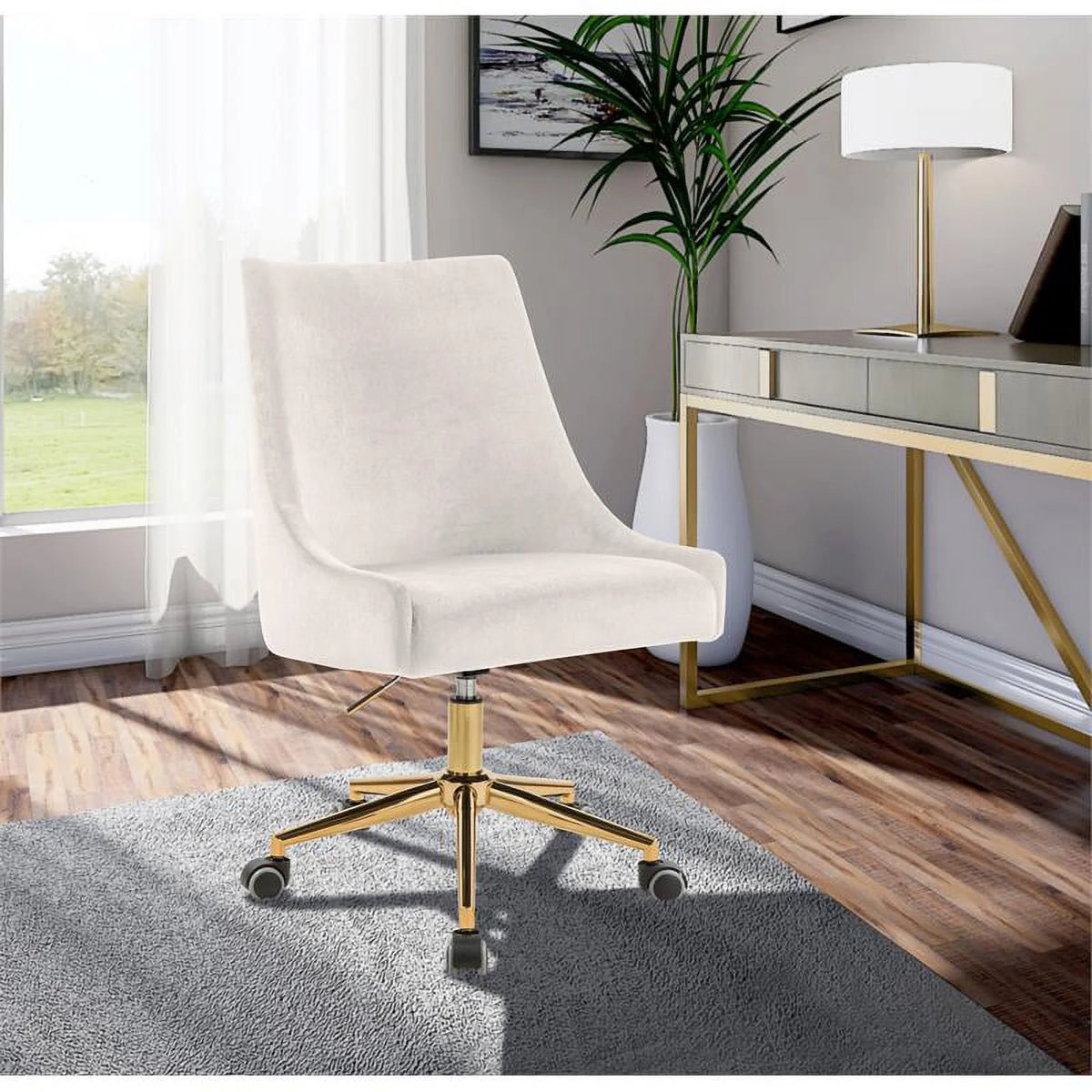 Cream Velvet Swivel Adjustable Office Chair U6006