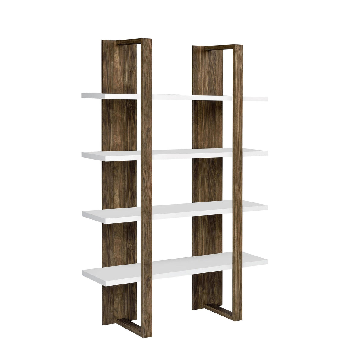 Aged Walnut/White 4-Shelf Bookcase E8893