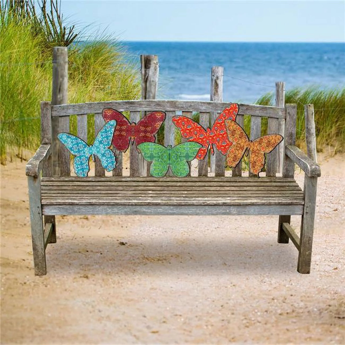 15 x 36 in. Butterfly Loveseat Rustic Bench & Wall Decor - Set of 8 I102