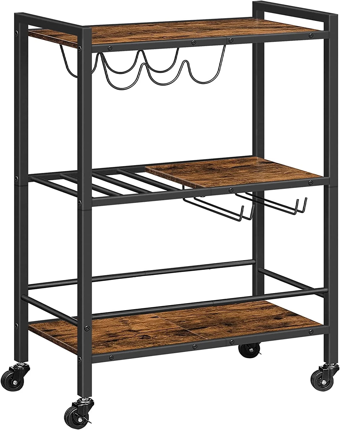 3-Tier Bar Cart with Wheels and Wine Rack X576637