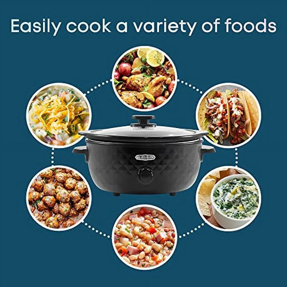 6 Quart Charcoal Black Slow Cooker with Stoneware Pot G59958
