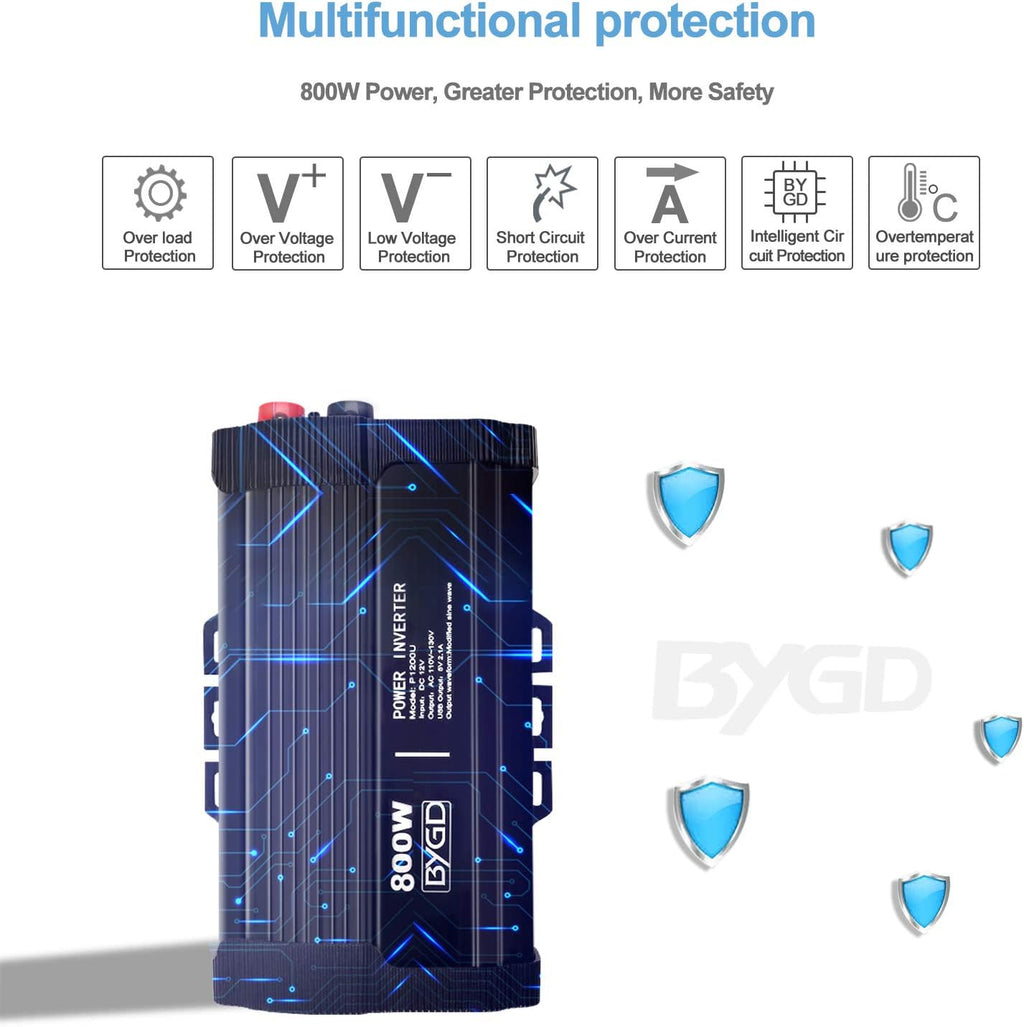800W Power Inverter 12V DC to 110V AC Converter with Dual AC Outlets, Pack of 2 Q24716