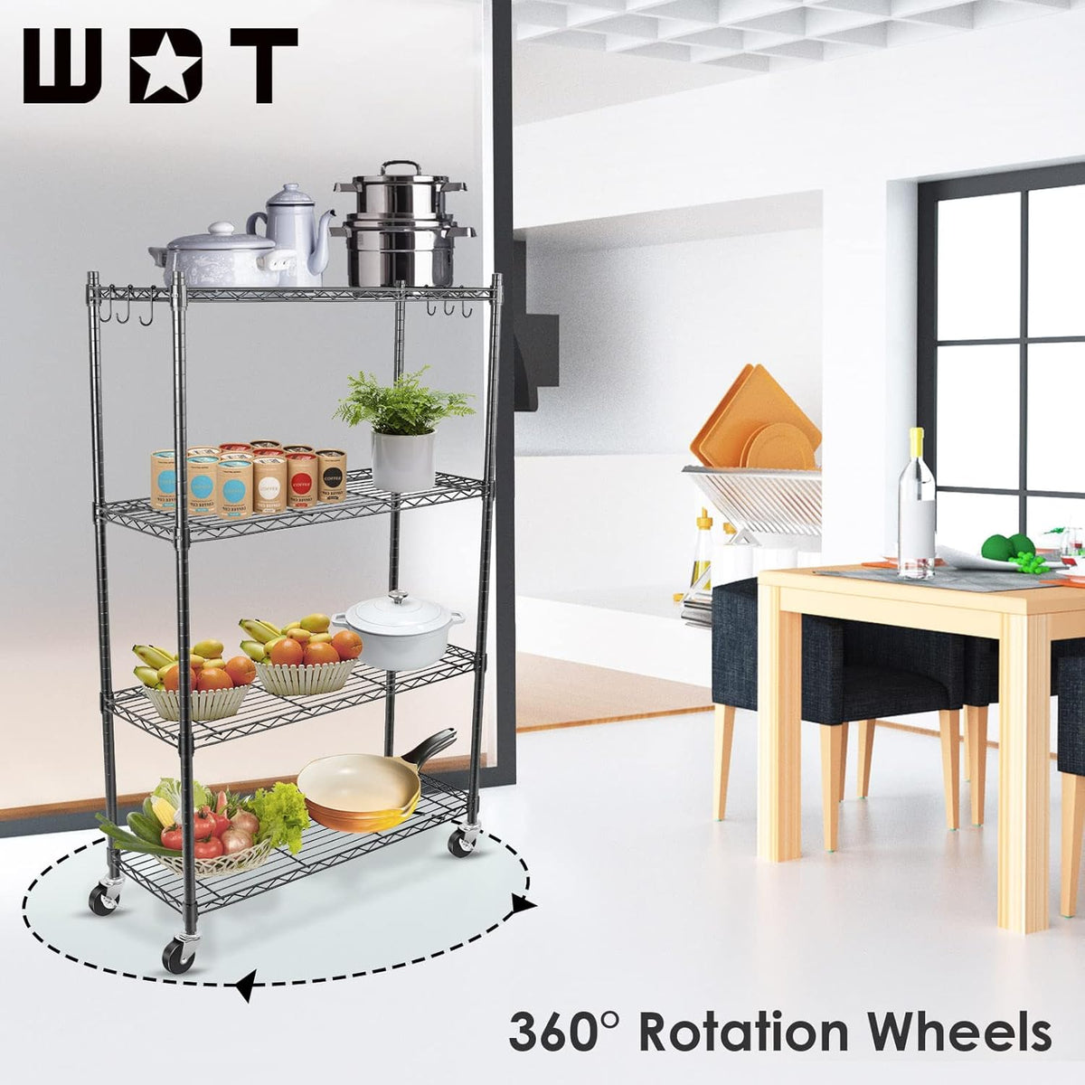 Black Adjustable Heavy Duty Metal Shelving Storage Rack on Wheels Casters N17849