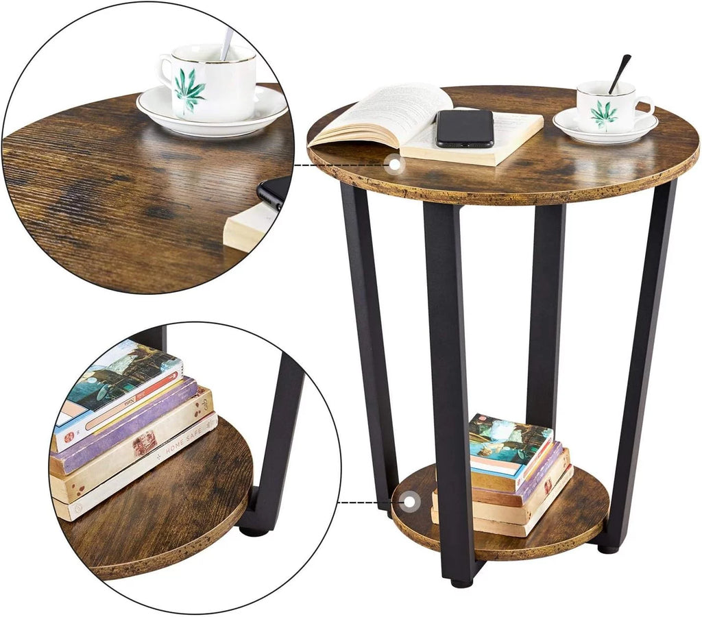 Round Metal Side Table with Storage Shelf L3595