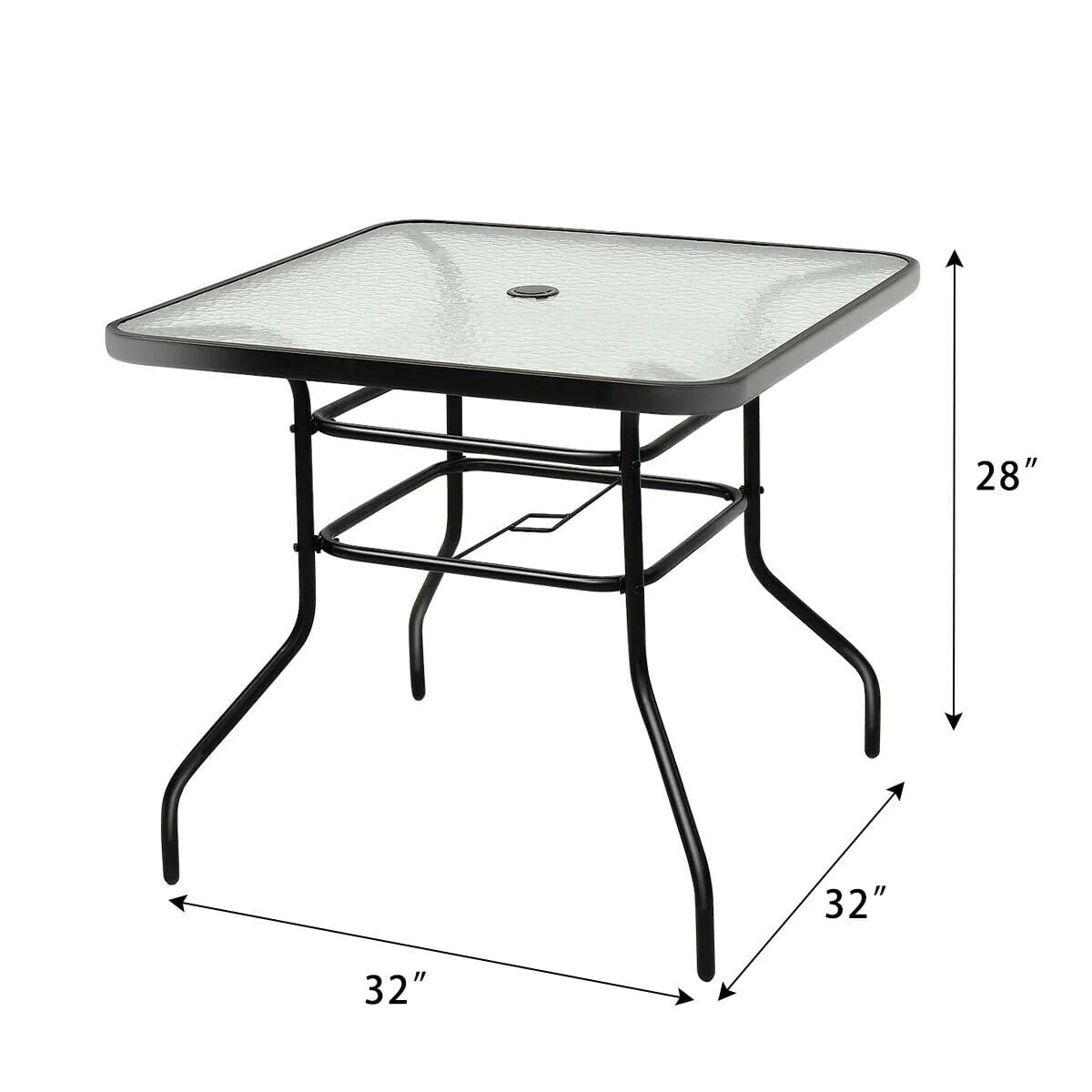 32'' Patio Square Table Tempered Glass Steel Frame F219