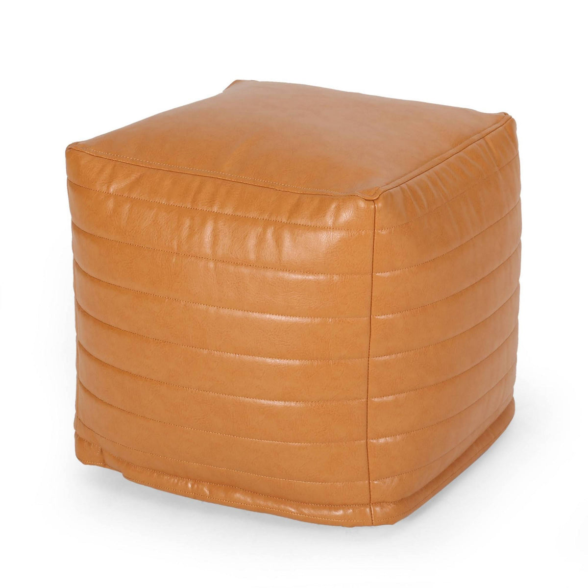 Caramel Faux Leather Cube Pouf Y80981