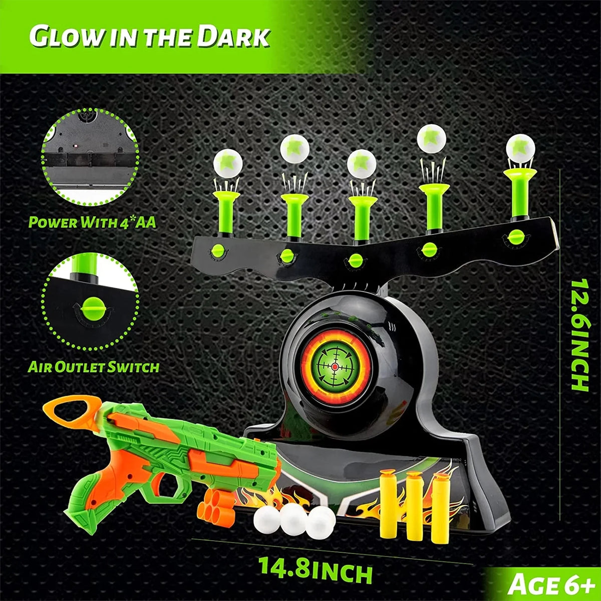Glow in The Dark Floating Ball Target Practice Toys for Kids Boys Blaster Toy Gun 10 Soft Foam Balls 3 Darts Z376524