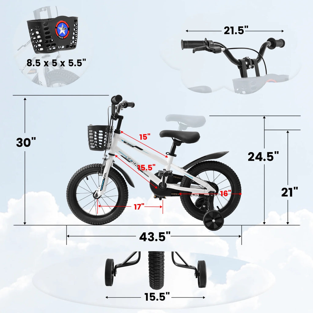 16 inch Kids Bike with Training Wheels, Basket and Fender E88091