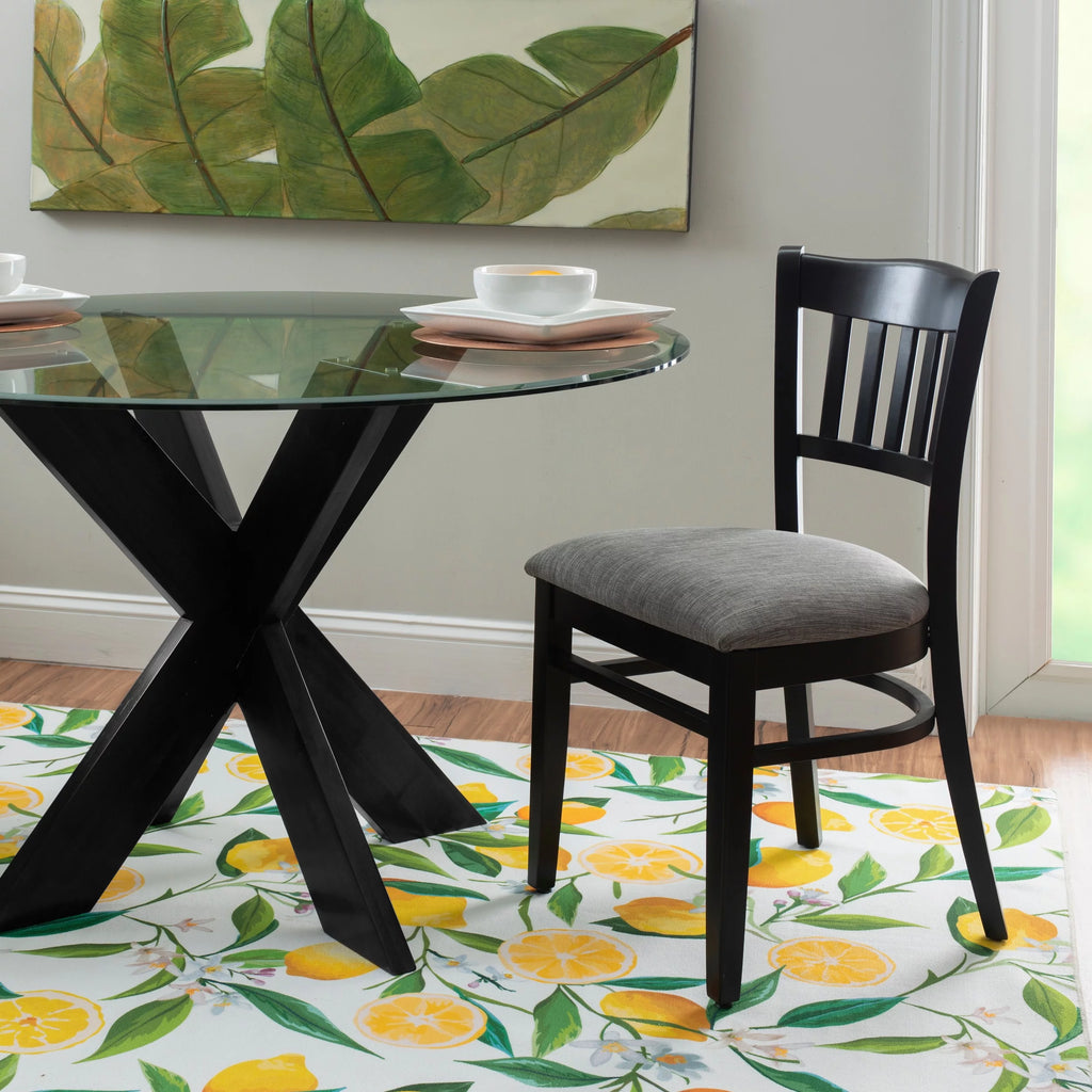 Wood X-Base Dining Table with Glass Top W164