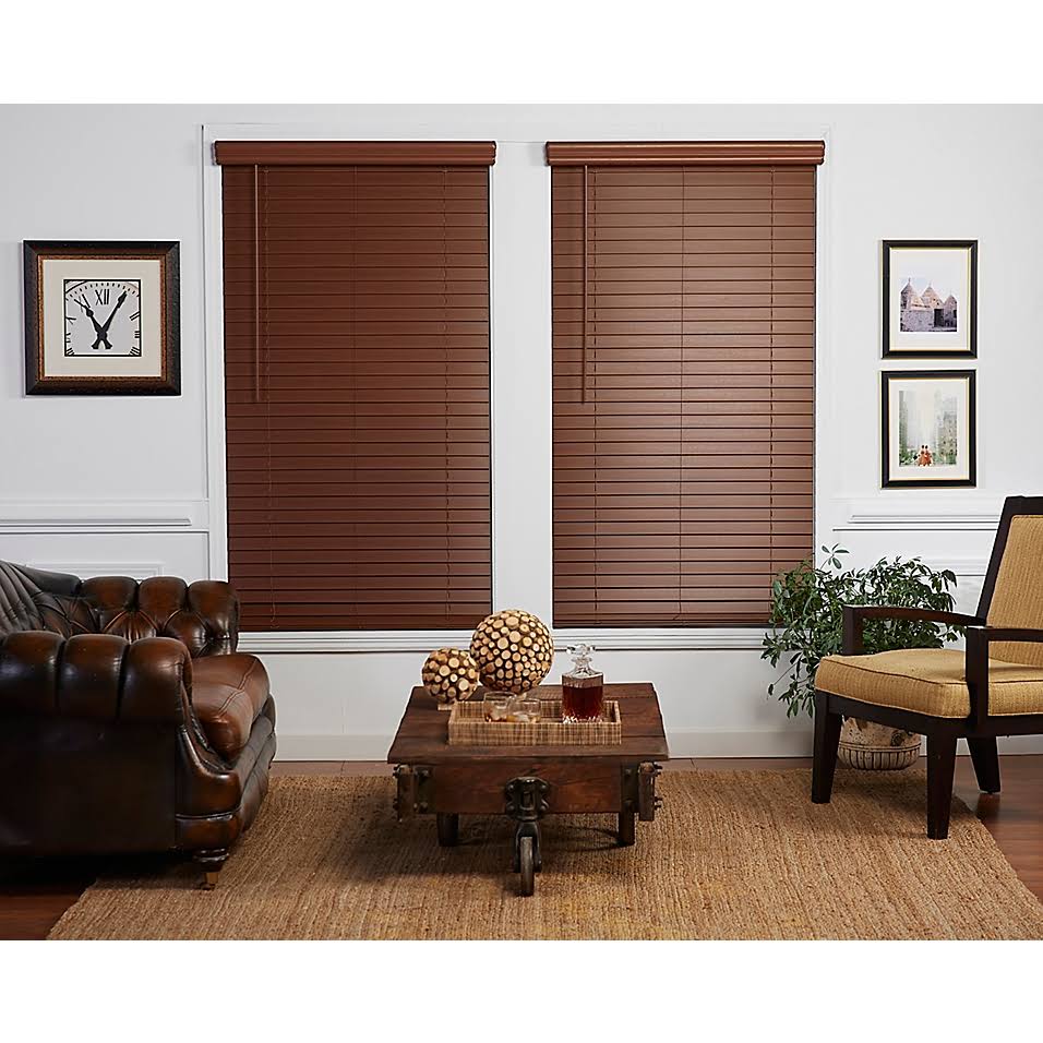 Cordless Faux Wood Blind in Dark Oak I6484
