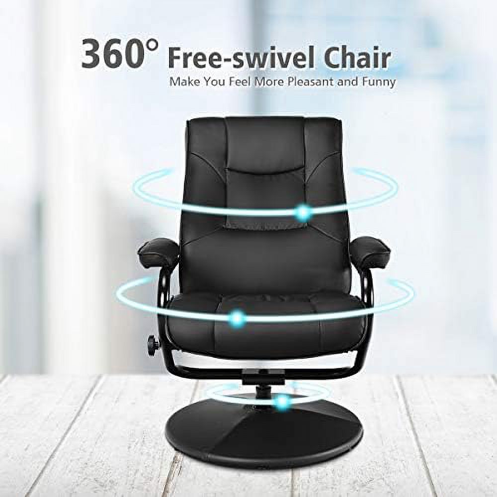 Black PU Leather Swivel Recliner Chair with Footrest Ottoman Set Q21069