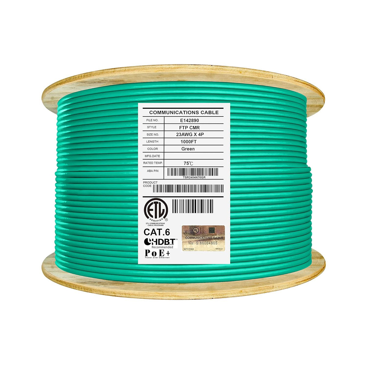 Cat6 Shielded Riser 1000ft 23AWG Bare Copper Ethernet Cable Black Z2326