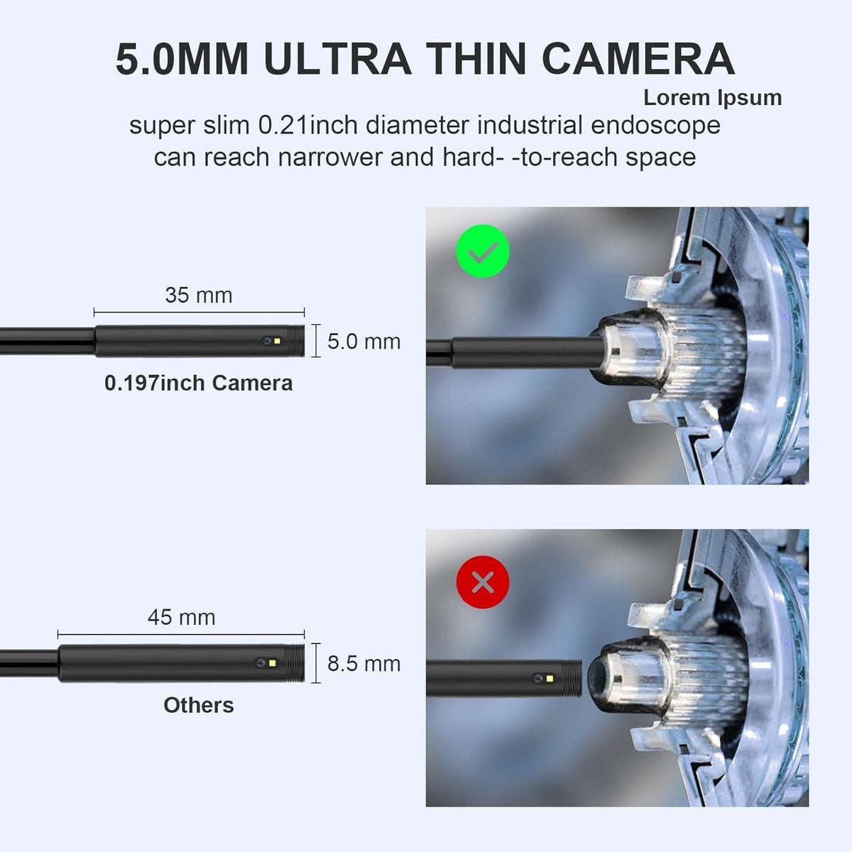 5mm Dual Lens Endoscope with 5 inch Monitor 16.5ft Flexible Cable IP67 Waterproof P261