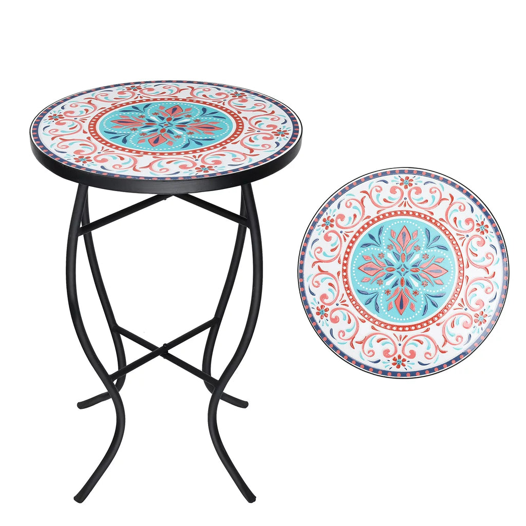14'' Round Mosaic Glass Metal Side Table M227