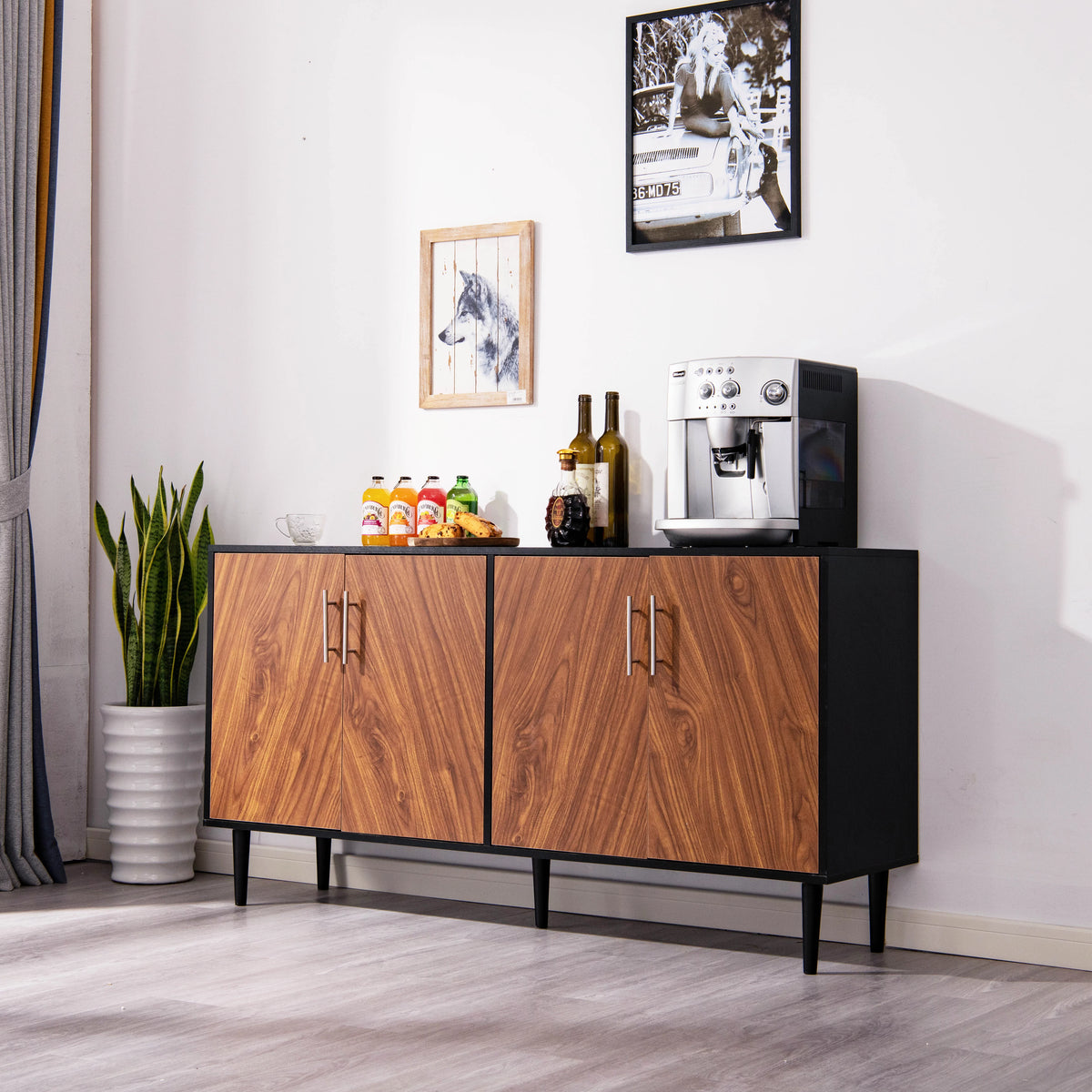 Black 65 inch TV Stand with Doors S445