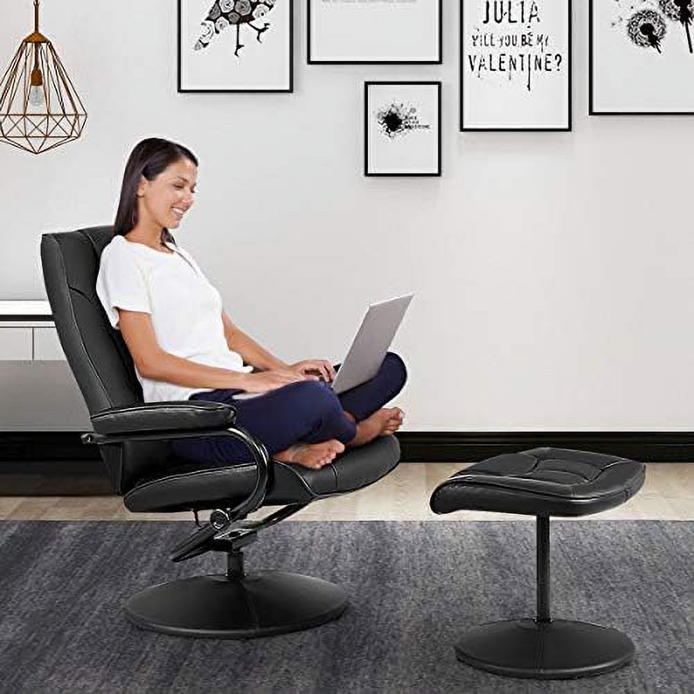 Black PU Leather Swivel Recliner Chair with Footrest Ottoman Set Q21069