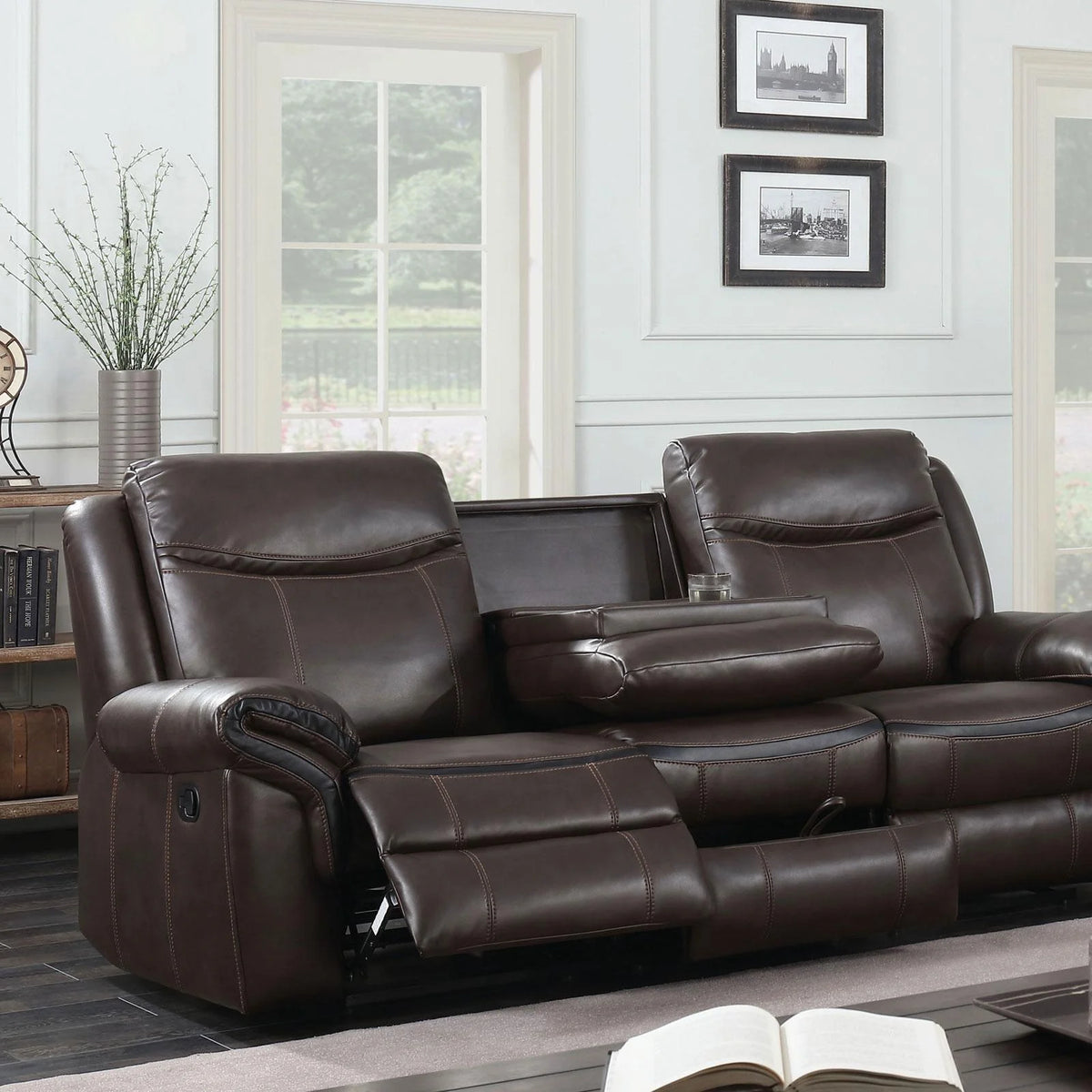 Brown Faux Leather Upholstery Sofa J8096