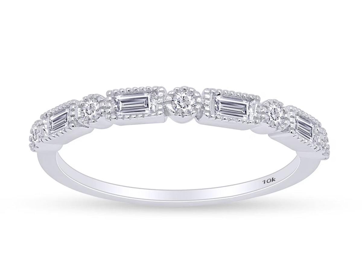 1/4 CT Baguette & Round Cut Natural White Diamond Half Eternity Band Ring In 10K Solid White Gold Y21974