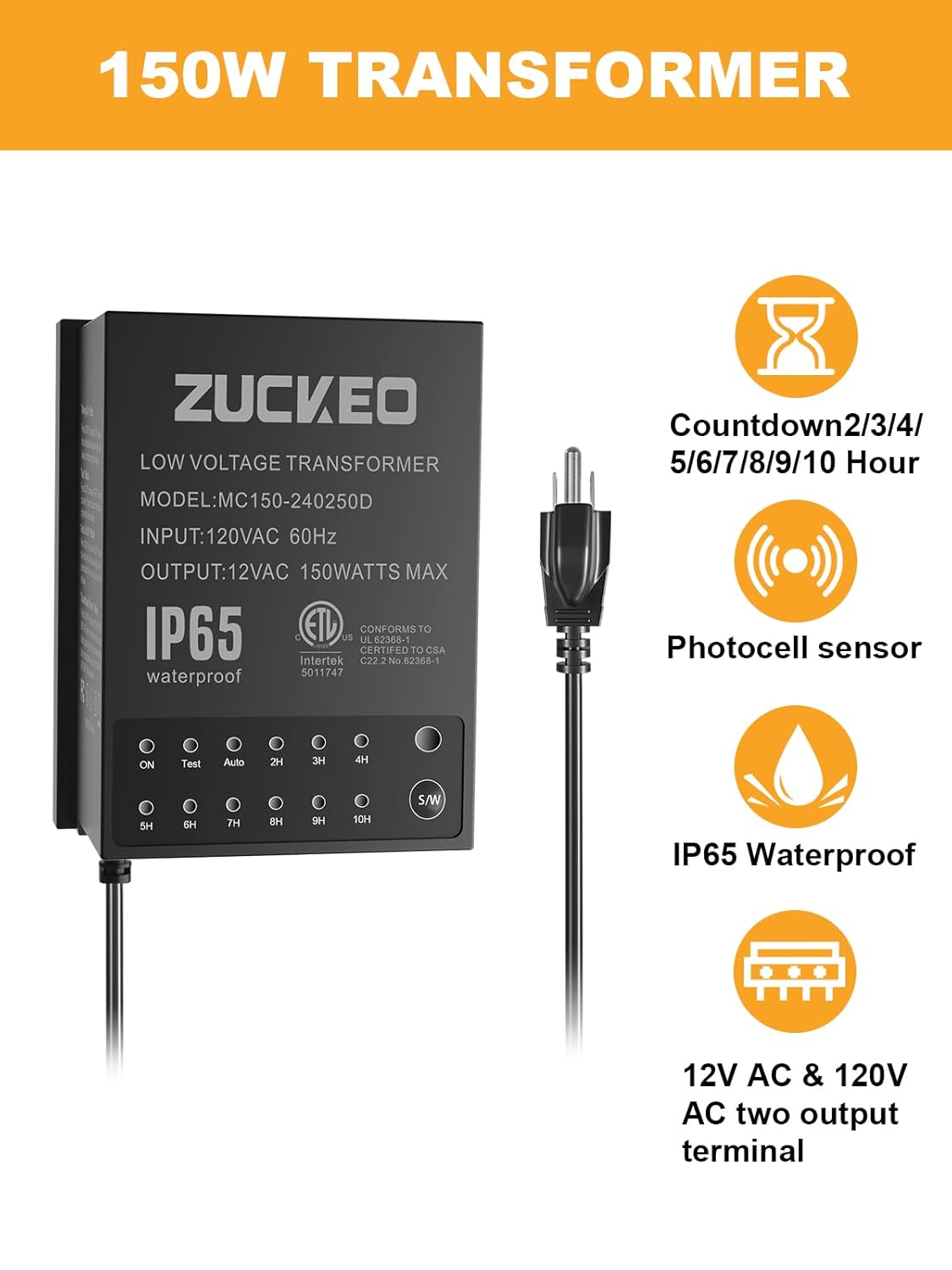 150W Low Voltage Landscape Lighting Transformer with Timer and Light Sensor E28628
