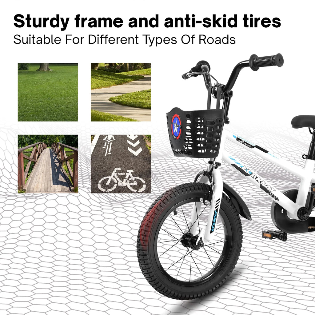 16 inch Kids Bike with Training Wheels, Basket and Fender E88091