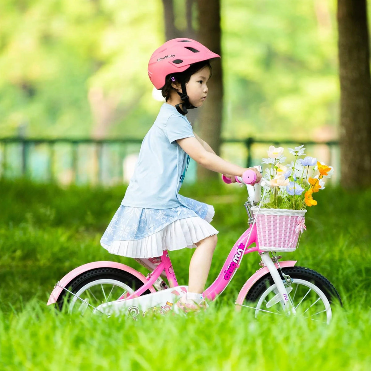 14 Inch Girls Kids Bike with Basket Training Wheels D329444