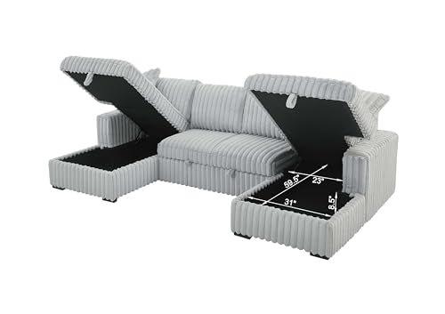 Grey Oversized U Shaped Sleeper Sofa with Double Storage Chaise D225117