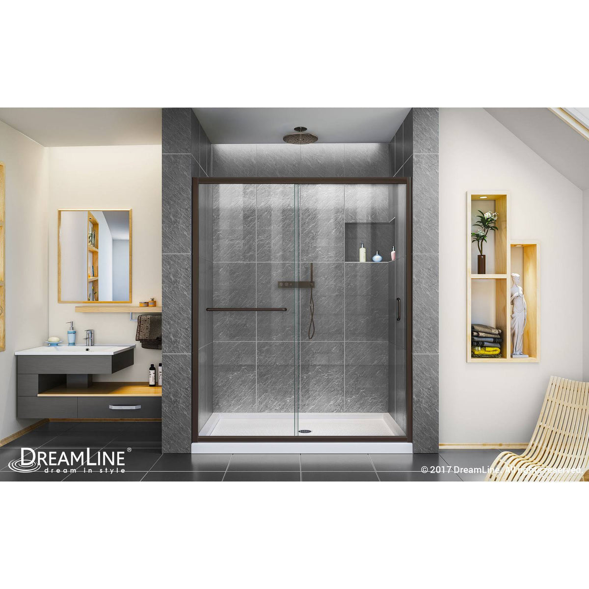 Semi-Frameless Sliding Shower Door, Clear Glass, Oil Rubbed Bronze U103