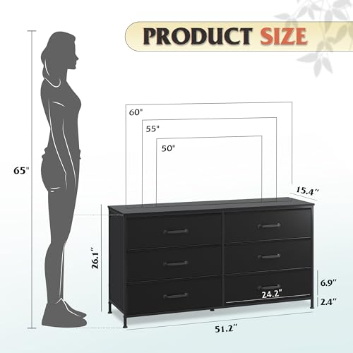 Black 6 Drawer Fabric Dresser D65134