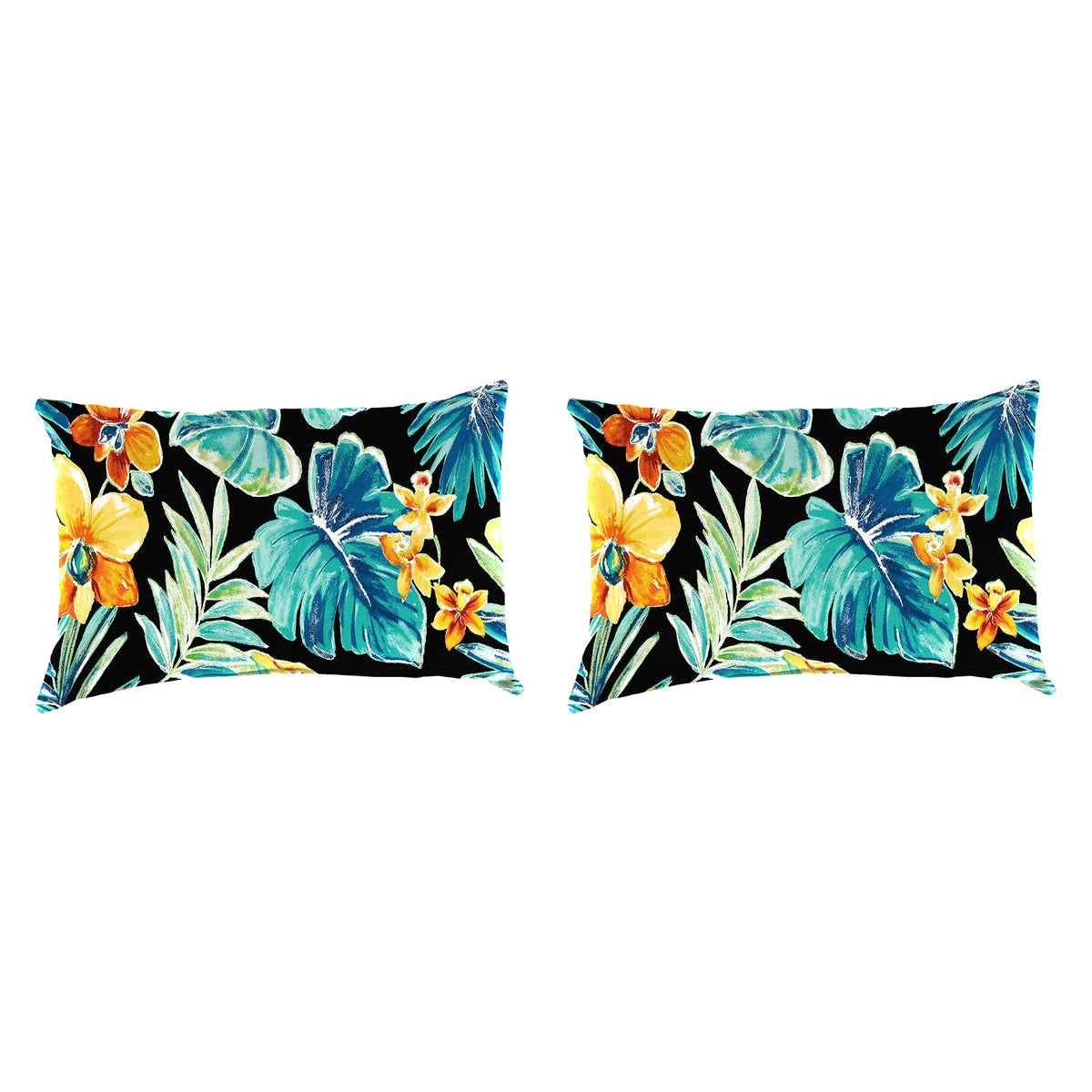 12" x 18" Black Floral Rectangular Outdoor Throw Pillow (2 Pack) R4961