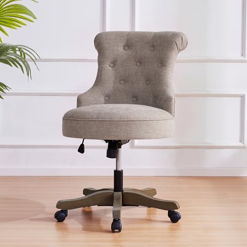 Beige Linen Fabric Adjustable Height Swivel Office Chair with Wheels U78598