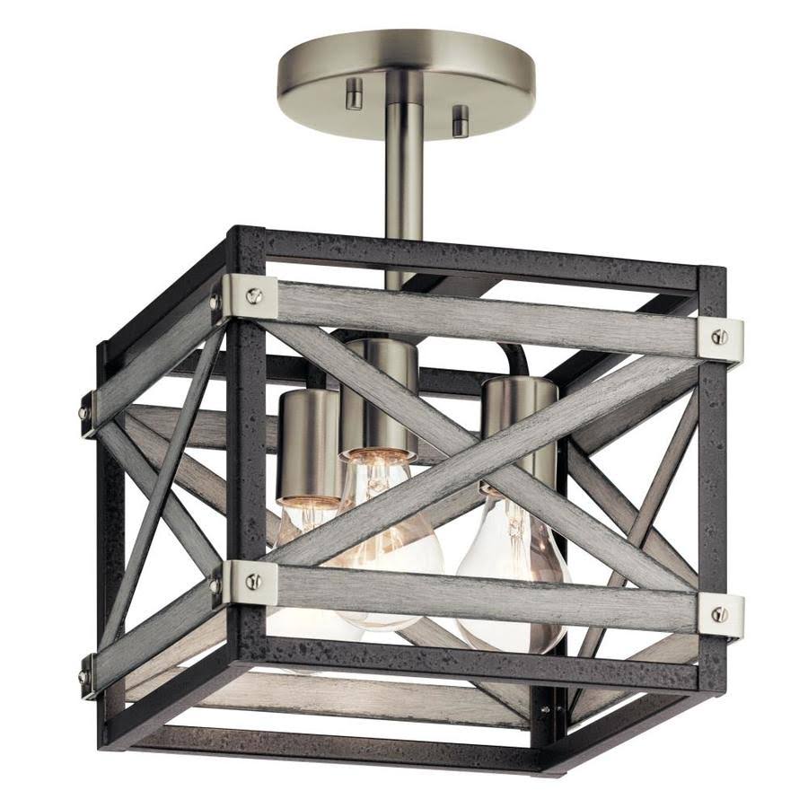 Anvil Iron Distressed Antique Grey Farmhouse Semi-Flush Mount Light M9490
