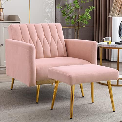 Cream Velvet Single Sofa Chair with Ottoman U18607