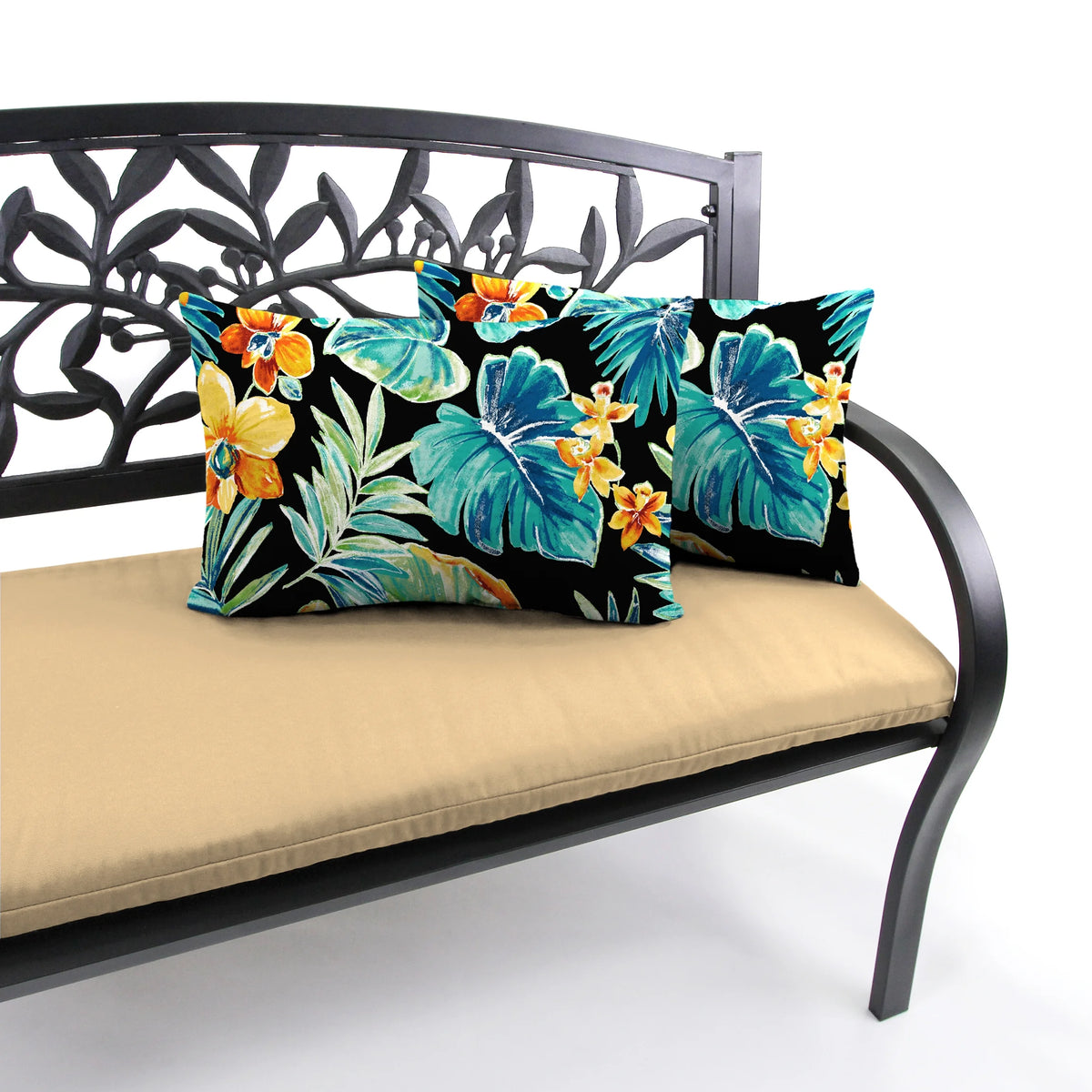 12" x 18" Black Floral Rectangular Outdoor Throw Pillow (2 Pack) R4961