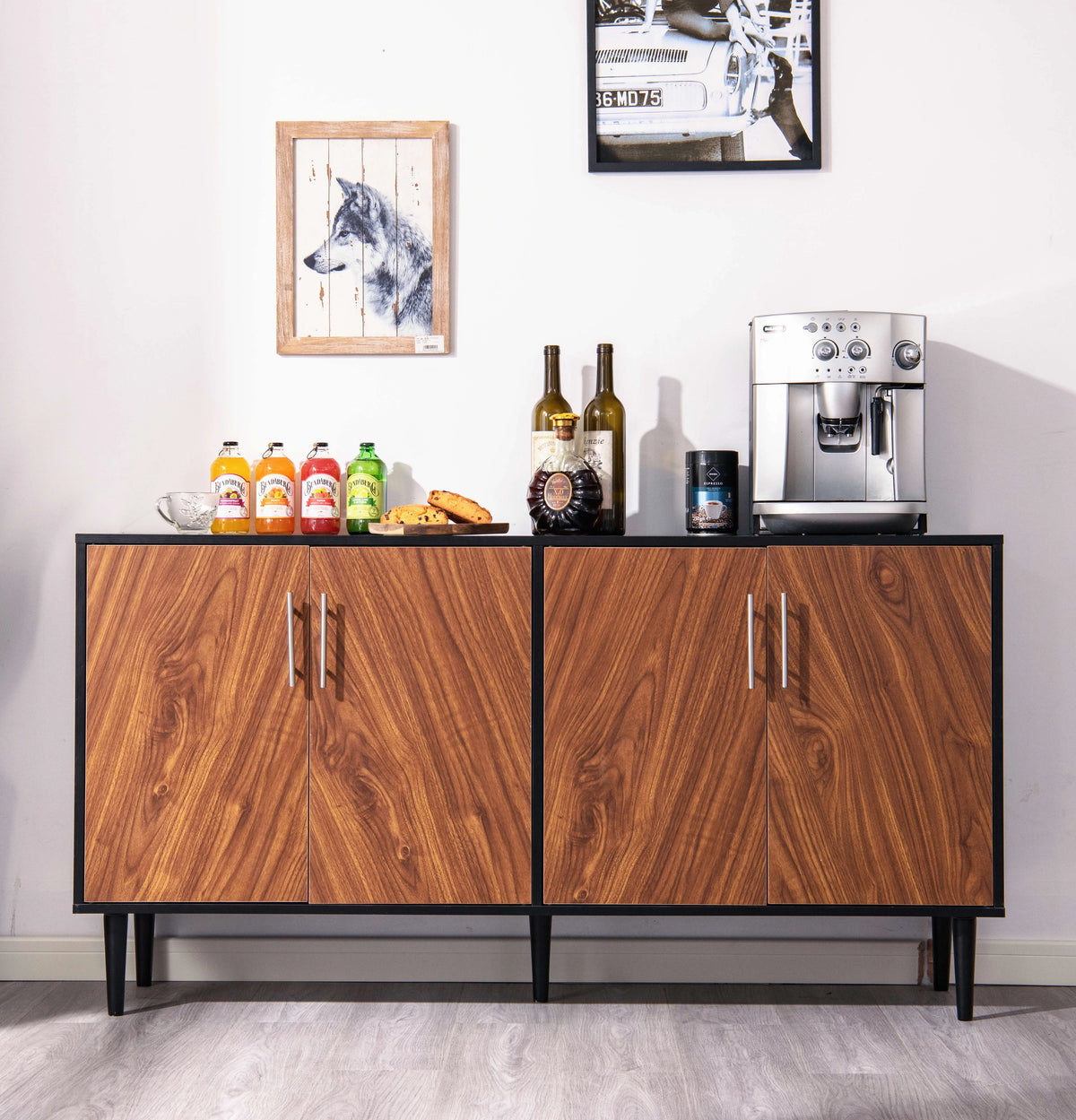 Black 65 inch TV Stand with Doors S445