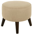 Round Linen Fabric Ottoman with Splayed Legs A883