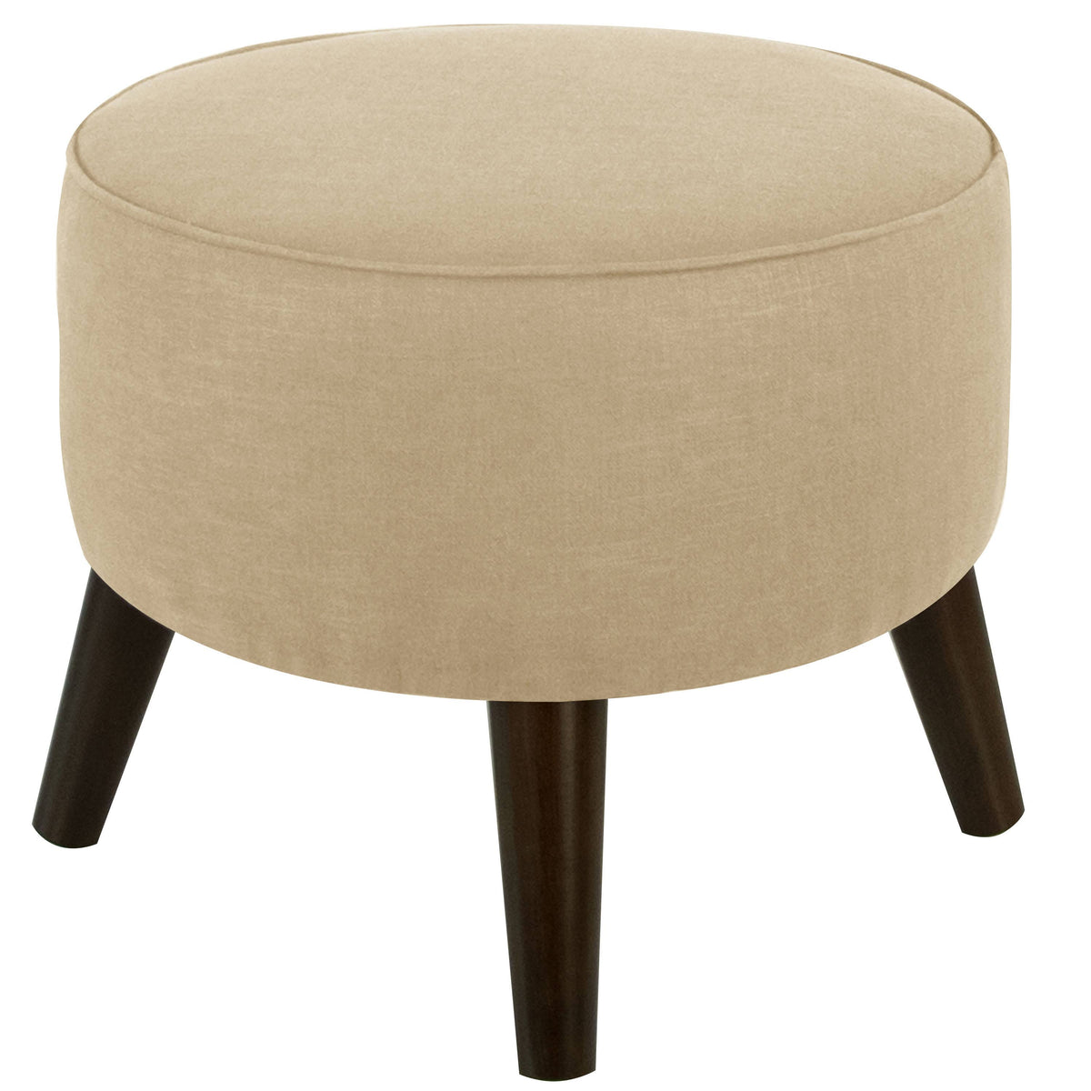 Round Linen Fabric Ottoman with Splayed Legs A883