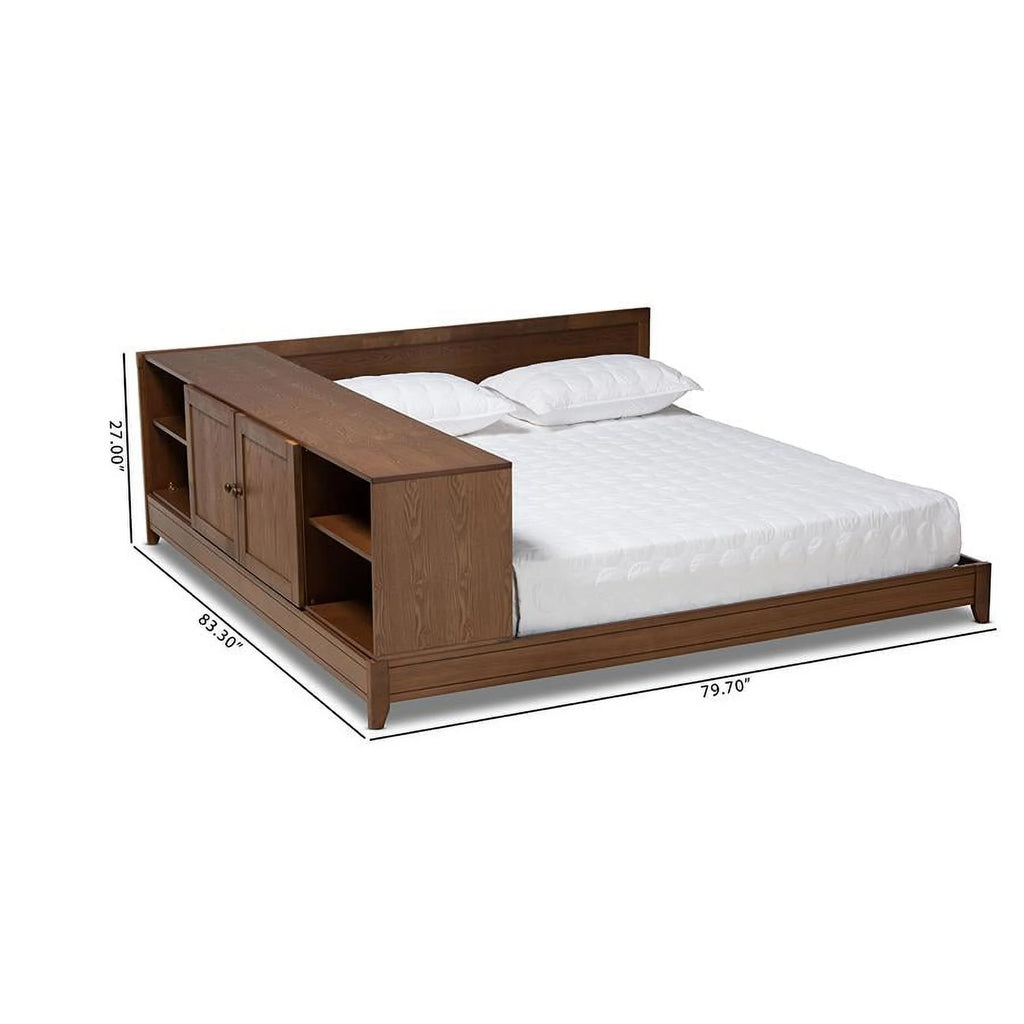 Queen Brown Rubberwood Storage Platform Bed D71994