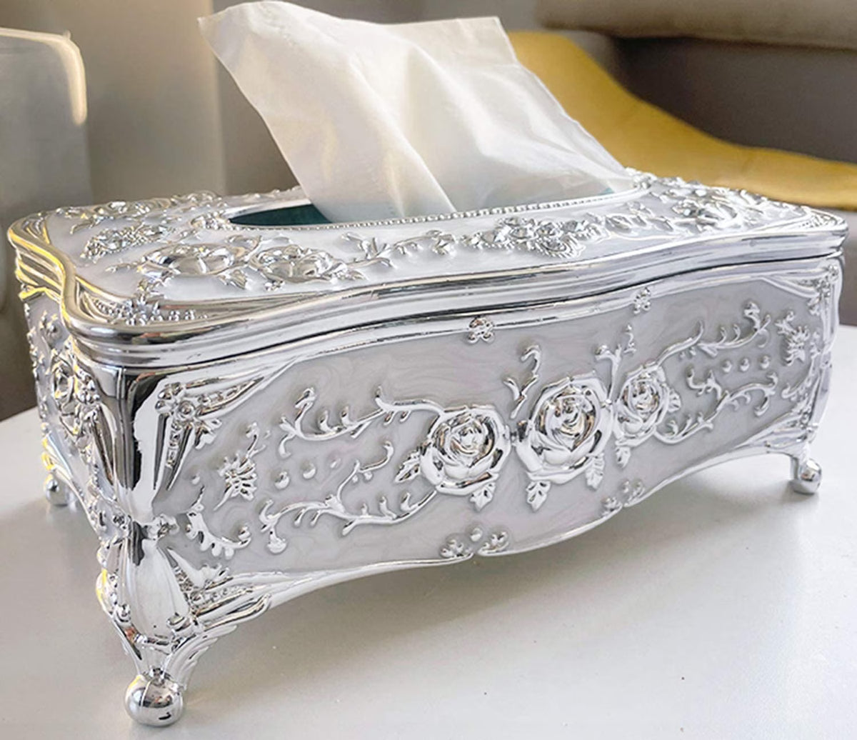 Silver Plastic Tissue Box Holder Cover Q144891