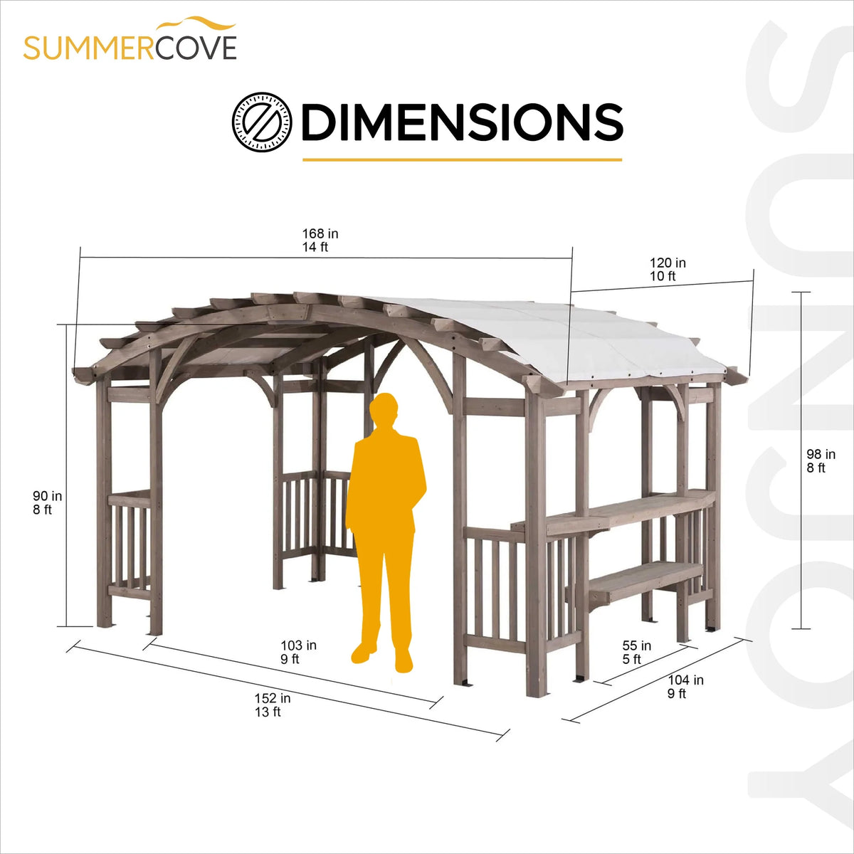 10 x 14 ft Light Grey Cedar Wood Arched Pergola with Canopy W520136