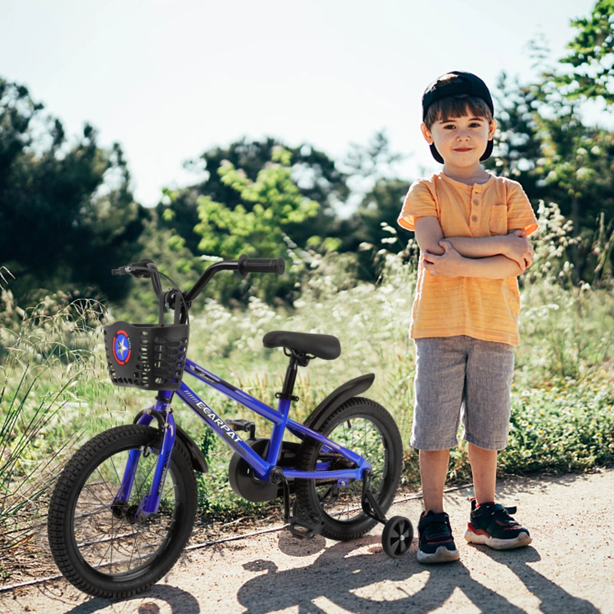 16 inch Kids Bike with Training Wheels, Basket and Fender E88091