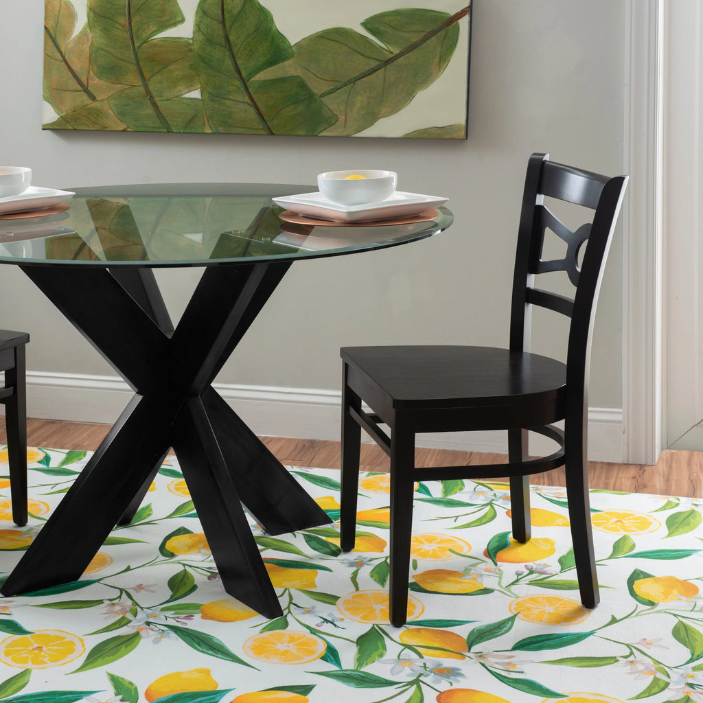 Wood X-Base Dining Table with Glass Top W164