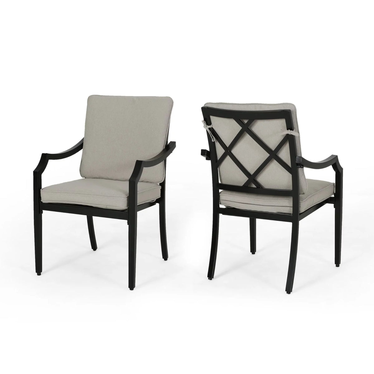 Black and Beige Patio Dining Arm Chair Set of 2 N2089