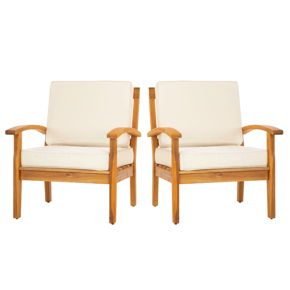 Acacia Wood Patio Club Chairs Set of 2 with Cushion B3873