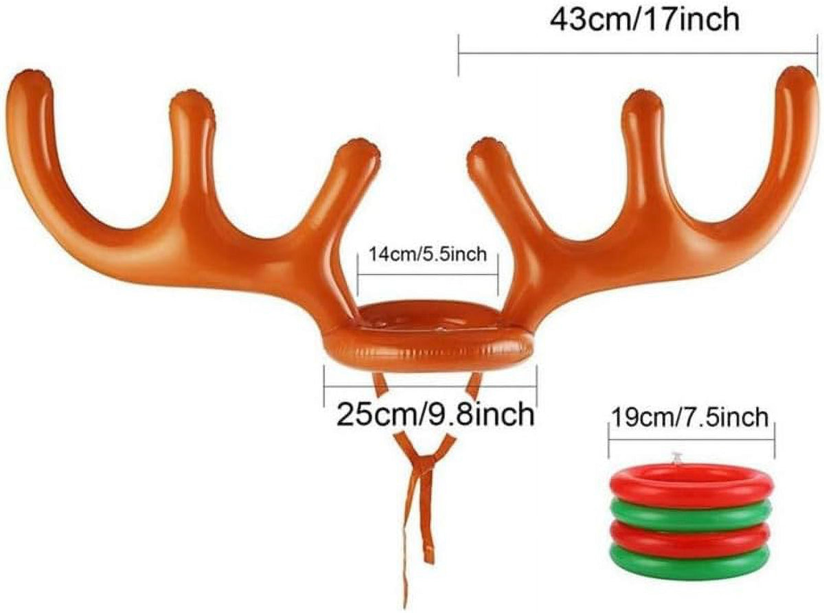 Inflatable Reindeer Antler Hat Ring Toss Game with 2 Antlers, 8 Rings, 1 Inflator Y9746