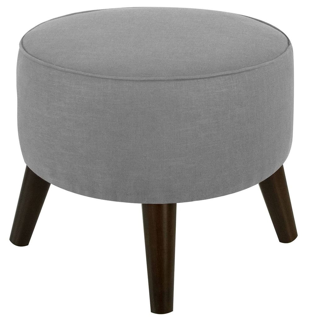 Round Linen Fabric Ottoman with Splayed Legs A883