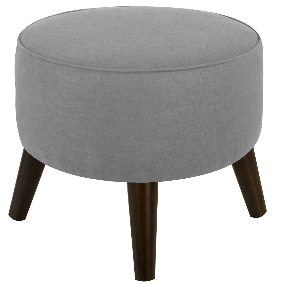 Round Linen Fabric Ottoman with Splayed Legs A883
